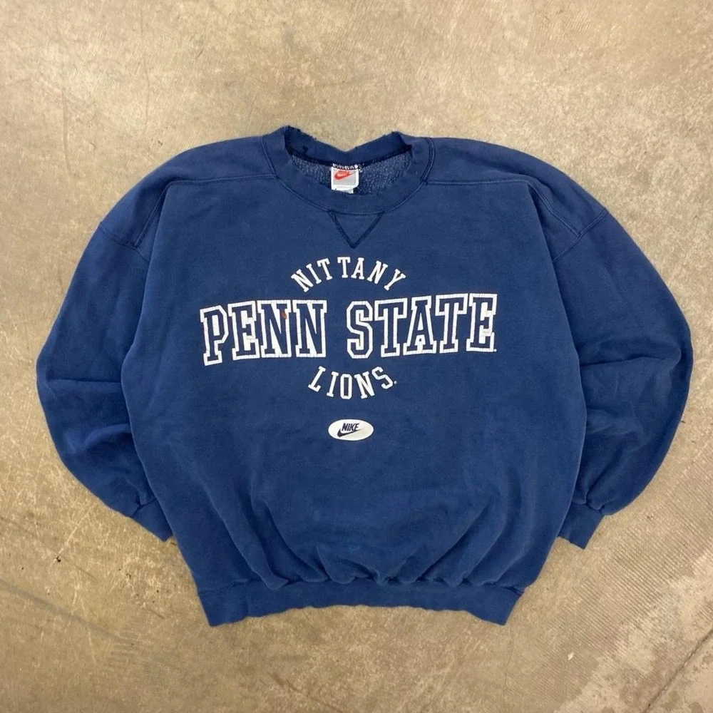 Vintage 90s Penn State Nittany Lions Nike Center Swoosh Distressed Crewneck XL